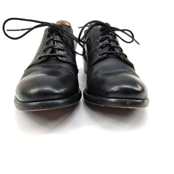 Frye Carson Oxford Black Leather Lace Up Low Stacked Heel Almond Toe SZ 7 - Picture 4 of 12